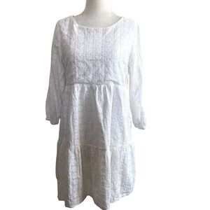 Line & Dot Embroidered Eyelet Babydoll Dress White Size Medium
